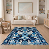 Blue Rooster Bird Tribal Area Rug
