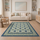 Navy Blue Ivory Persian Floral Area Rug