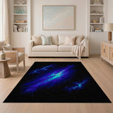 Cosmic Nebula Lightning Blue Teal Area Rug