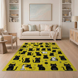 Kids Cartoon Playful Black Cats on Sunny Yellow Area Rug