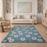 Teal Blue Daisy Meadow Area Rug