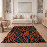 Teal and Orange Swirling Abstract Area Rug