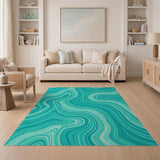 Teal Wave Abstract Blue and Teal Area Rug