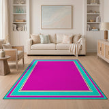 Pink Teal Ornate Border Area Rug