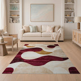 ODIKA Washable Modern Abstract Wavy Area Rug, Low Pile Non-Slip & Pet Friendly