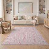 Pink Trellis Geometric Area Rug with Abstract Florals