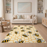 Bee Honeycomb Yellow Kids Area Rug