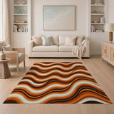 Abstract Area Wavy Orange Abstract Area Rug