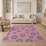 Pink Green Abstract Floral Area Rug