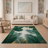 Green Monstera Palm Leaf Distressed Area Rug