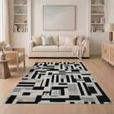Black and White Bold Geometric Black White Abstract Area Rug