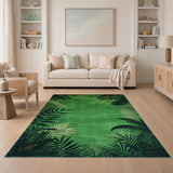Distressed Green Palm Leaf Silhouette Rug