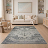 Distressed Grey Tribal Geometric Area Rug