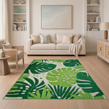 Green Coastal Beach Lush Monstera Leaf Green Area Rug