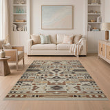 Southwestern Brown Tan Geometric Fringe Rug