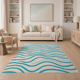 Teal Blue Wavy Waves Area Rug