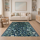 Blue Teal Floral Vintage Floral Vintage Area Rug