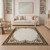 Ornate Gold Baroque Border Area Rug