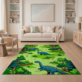 Cartoon Blue Dinosaurs Forest Adventure Rug