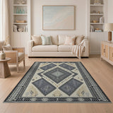 Blue Diamond Geometric Tribal Area Rug