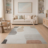 Abstract Neutral Beige Area Rug with Organic Shapes