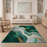 Emerald Green Marble Gold Vein Abstract Area Rug