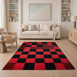 Red Bold Red Black Geometric Patchwork Area Rug