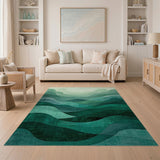 ODIKA Abstract Emerald Green Mountain Washable Area Rug - Low Pile Non-Slip Machine Washable Rug