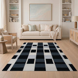 Bold Black White Geometric Check Area Rug