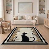 Black Cat Silhouette Area Rug with Leaf Border