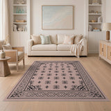 Traditional Persian Ornate Floral Border Beige Area Rug