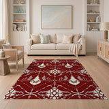 Festive Red Christmas Tree Swan Geometric Rug