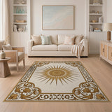Golden Sunburst Ornate Border Area Rug