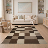 Geometric Modern Brown Tan Geometric Block Area Rug
