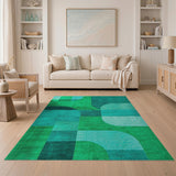 Vibrant Green Geometric Overlap Area Rug