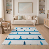 Blue Pagoda Silhouette Geometric Rug