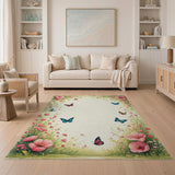 Whimsical Pink Floral Butterfly Area Rug