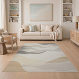 Wavy Layered Beige Abstract Area Rug