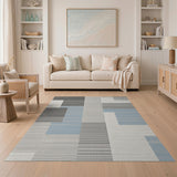 Grey Blue Geometric Modern Area Rug