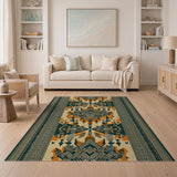 Orange Teal Geometric Tribal Area Rug
