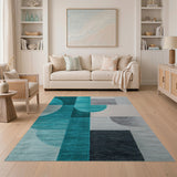 Blue and Teal Teal Geometric Abstract Area Rug