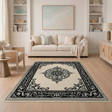 Traditional Persian Black and White Ornate Black Mandala Persian Area Rug