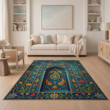 Teal Paisley Arch Rug with Birds Roses