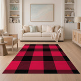 Bold Black Red Pink Plaid Check Area Rug