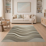 Beige Layered Waves Abstract Area Rug