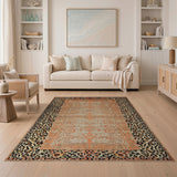 Orange Leopard Border Distressed Vintage Area Rug