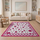 Pink Rose Vine Floral Area Rug with Ornate Border