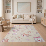 Adorable Pink Cartoon Cat Faces Paws Rug