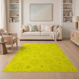 Vibrant Yellow Sunburst Star Pattern Area Rug