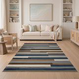 Modern Offset Striped Navy Brown Area Rug